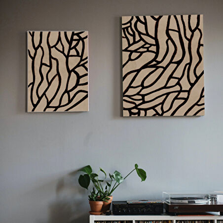 Soyut Organik Çizgi Sanatı 2'li Set, Bej ve Kahverengi Nötr Tonlar Duvar Sanatı 2'li Set Posterler