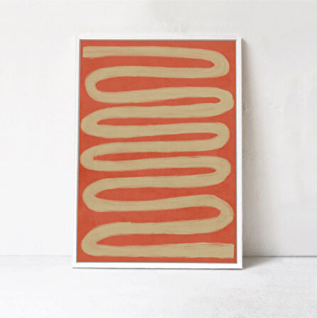 Kırmızı ve Bej Soyut SANAT: soyut fırça darbesi, kavisli çizgi posteri