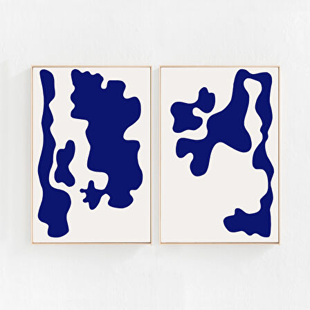 Mavi Soyut Sanat 2'li Set, Mavi Modern Sanat