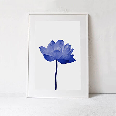 Mavi Lotus Çiçeği: Çiçek Sanatı. Mavi Duvar Sanatı, İskandinav tarzı poster. Büyük Mavi Minimal Sanat