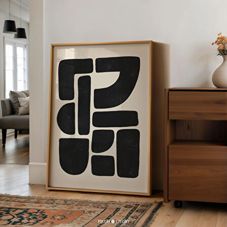 Geometrik Şekiller, Bej Siyah Duvar Sanatı, Bej Sanat