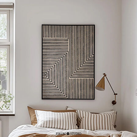Bej Siyah Fırça Darbesi Duvar Sanatı, Geometrik, Çizgili Poster