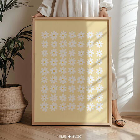 Pastel Sarı Papatya Sanatı, Sevimli Çiçek Sanatı, Trend Bohem Papatya Poster