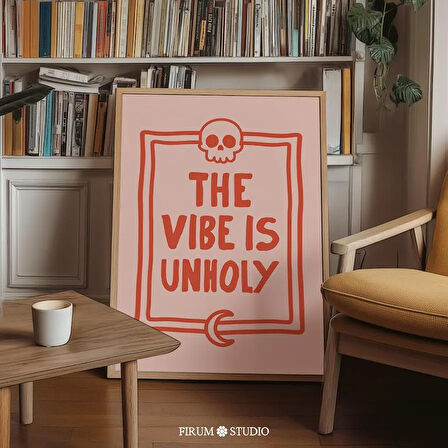 The Vibe Is Unholy Cadılar Bayramı Duvar Sanatı, Pembe ve Kırmızı Ürkütücü Söz