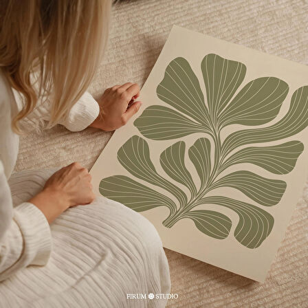 Zeytin Yeşili Organik Botanik, Oturma Odası İçin Minimalist Duvar Sanatı