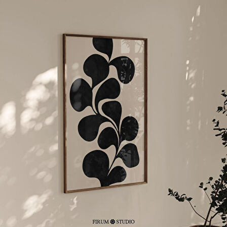 Soyut Botanik Bej Siyah Duvar Sanatı, Botanik Poster, Organik Minimalist