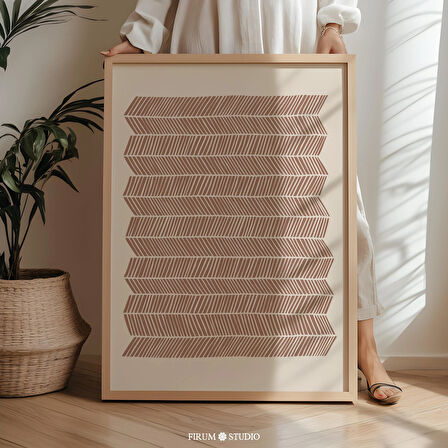 Boho Minimalist Kahverengi Geometrik Çizgili Sanat