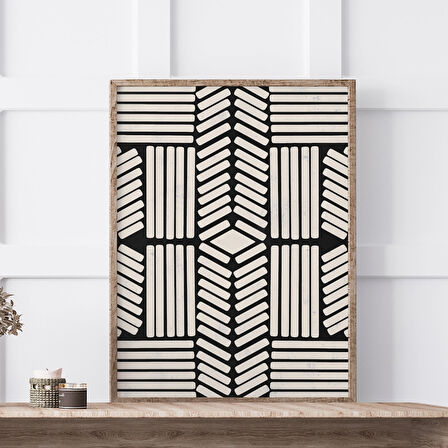 Siyah Bej, Geometrik Duvar Sanatı, Minimalist Çizgi Sanatı, Büyük Duvar Sanatı