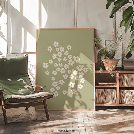 Minimalist Sönük Yeşil Soyut Çiçekli