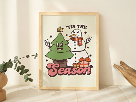 Kardan Adam Tatil Dekoru, Şenlikli Noel Posteri, Vintage Tarzı Noel Ağacı Baskıları