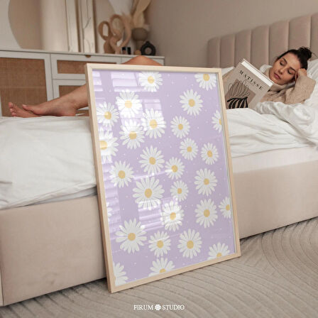 Pastel Papatyalar Leylak Sanatı, Danimarka Pastel Poster, Sevimli Çiçek Sanatı