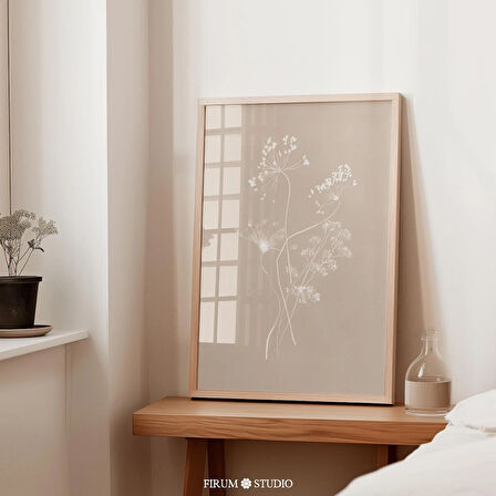 Nötr Kır Çiçekleri Duvar Sanatı, Bohem Çiçekleri Minimalist Sanat