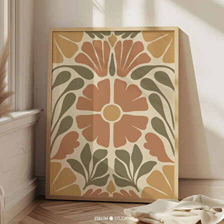 Toprak Tonlarında Soyut Botanik Duvar Sanatı, Eklektik Daire veya Modern Bohem Dekoru İçin Sıcak Yaz Çiçekleri |