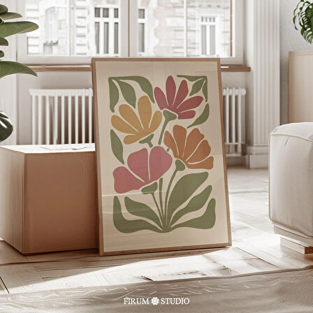 Bohem Sıcak Tonlarda Soyut Çiçek Duvar Sanatı