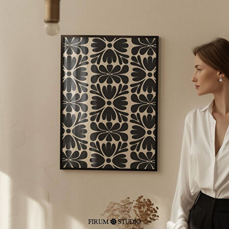 Siyah ve Bej Soyut Çiçek Sanatı, Kasvetli Modern Duvar Dekoru