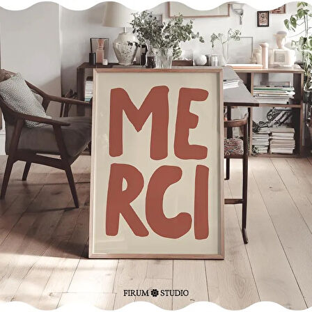 Merci Tipografi Duvar Sanatı, Eklektik Modern Dekor İçin Kırmızı Fransızca Kelime Sanatı