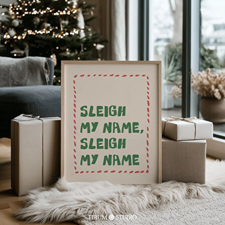 Kızak Benim Adım Komik Noel Duvar Sanatı, Renkli Tatil Tipografi Posteri
