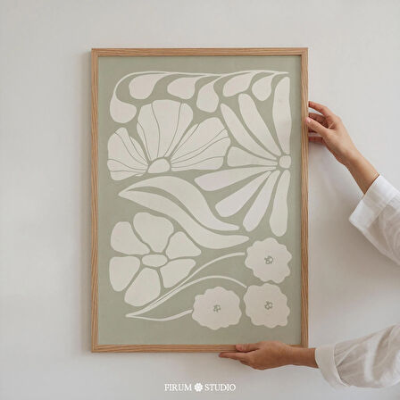 Soyut Çiçek Sanatı, Adaçayı Yeşili Dekor, Japandi Duvar Sanatı, Soyut Botanik