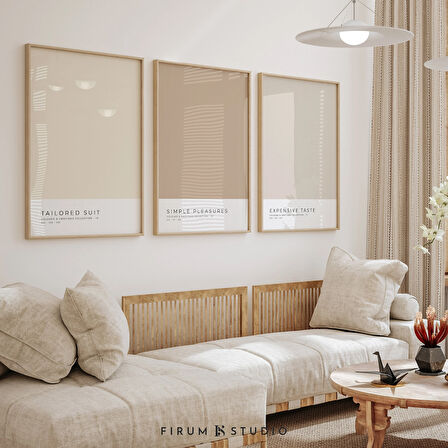 Nötr Renkler Seti, 3'lü Set, Açık Estetik Sanat, Renk Blok Sanat Seti