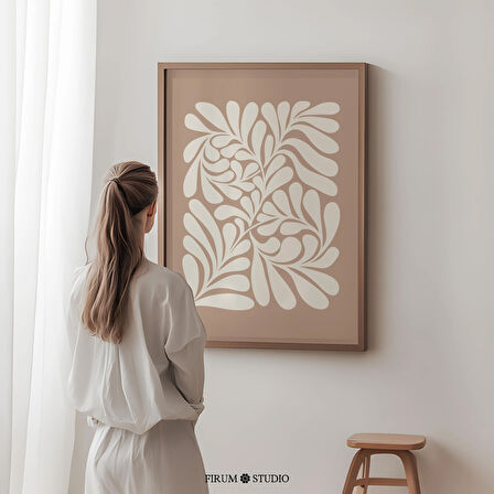 Açık Bej Soyut Botanik Sanatı, Nötr Gri Japon Rengi