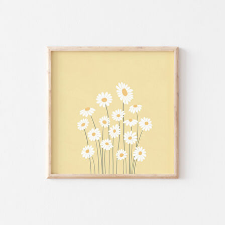Daises Duvar Sanatı, Pastel Sarı Dekor, Kare Sanat, Danimarka Pastel Dekoru