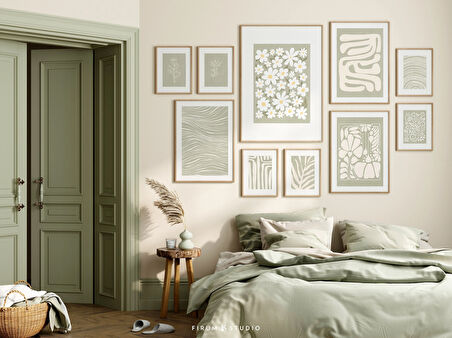 Adaçayı Yeşili Galeri Seti 10 Sanat, Sanat, Sessiz Yeşil Duvar Sanatı