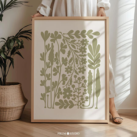 Adaçayı Yeşili Yabani Çiçek Botanik Duvar Sanatı, Sönük Yeşil Doğa Estetiği