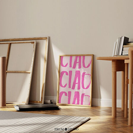 Ciao Sözü Sanat Poster, Pembe Duvar Dekoru, İtalyan Sözü Duvar Sanatı