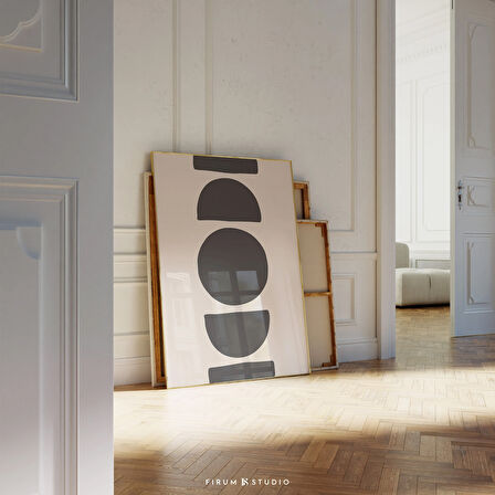 Bej ve Siyah, Geometrik Poster, Orta Yüzyıl, Soyut Modern Sanat, Minimalist Duvar Sanatı