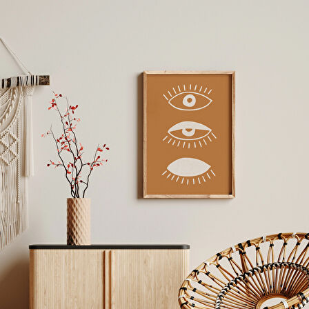 Nazar Boncuğu Duvar Dekoru, Yanık Turuncu, Bohem Ev Dekorasyonu, Toprak Tonlarında Duvar Sanatı