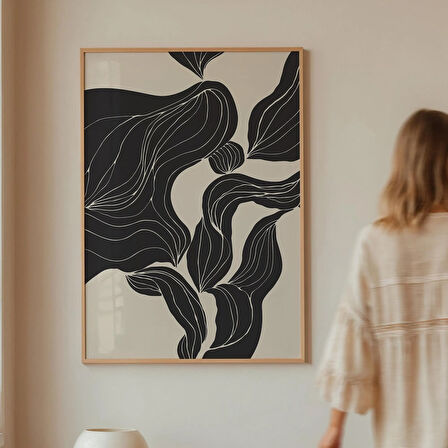 Büyük Soyut Organik Çizgiler - Modern Oturma Odaları İçin Siyah ve Bej Dekor | Trend Orta Yüzyıl Modern |