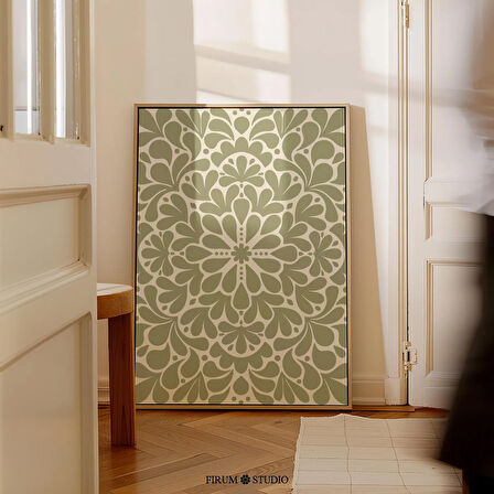 Adaçayı Yeşili Duvar Sanatı, Japandi Tarzı, Çiçekli Duvar Sanatı, Botanik Sanat