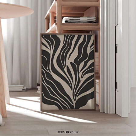 Modern Soyut Siyah ve Bej Sanat, Organik Akan Çizgiler