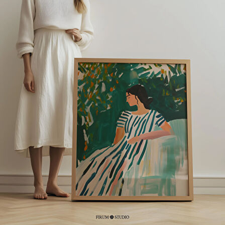 Kadınsı Soyut Modern Kadın - Eklektik Oturma Odaları İçin Şık ve Zarif Figür Sanatı | Sönük Yeşil Renkte Zarif Duvar Dekoru |