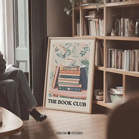 Kitap Kulübü Duvar Sanatı, Vintage Kitap Severler İçin Pastel Boya