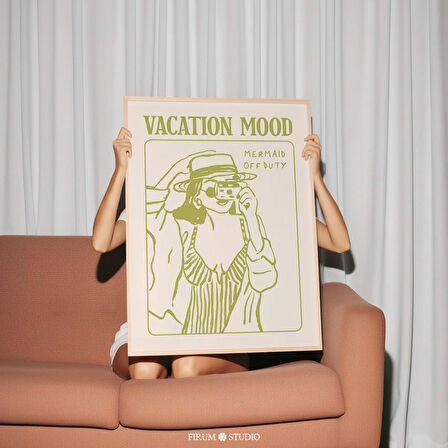 Tatil Ruh Hali Yeşil Sanat, Pastel Yeşil Yaz Sanat Posteri, Sahil Duvarı