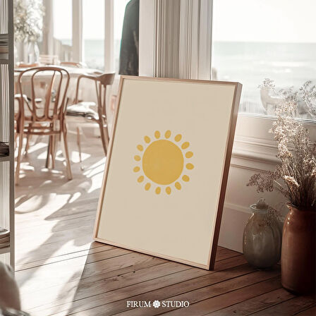 Boho Güneş Duvar Sanatı, Pastel Sarı Soyut Güneş, Boho Minimalist Oda Dekoru