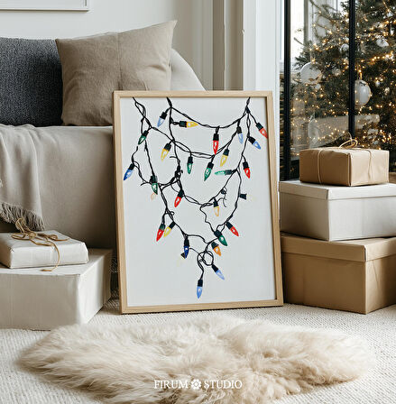 Retro Noel Işıkları Sanatı - Şenlikli Duvar Dekoru | Eklektik Daireler ve Çocuk Odası Dekorasyonu için Noel Sanatı |