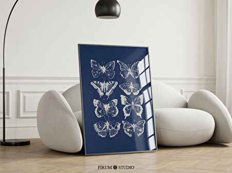 Mavi Kelebekler Sanatı. Modern Bohem Estetik Oturma Odası Duvar Sanatı, Çivit Mavisi Duvar Dekoru |