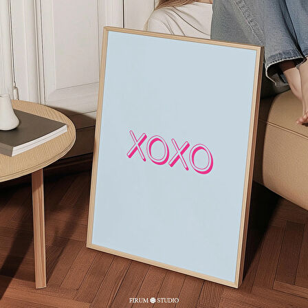 XOXO Gök Mavisi Alıntı Duvar Sanatı, Retro Mavi ve Pembe Yurt Posteri