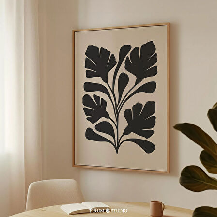 Siyah ve Bej Orta Yüzyıl Soyut Botanik Sanatı, Yatak Odası İçin Kasvetli Organik Çiçekli Duvar Dekoru |