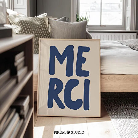 Merci Tipografi Duvar Sanatı, Kraliyet Mavisi Eğlenceli Yazı Tipi Tasarımı