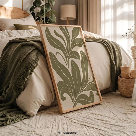 Sessiz Yeşil Soyut Botanik Sanatı - Bohem Yatak Odası Dekorasyonu İçin Modern Rustik | Sessiz Organik Dekor Uygun Fiyatlı |