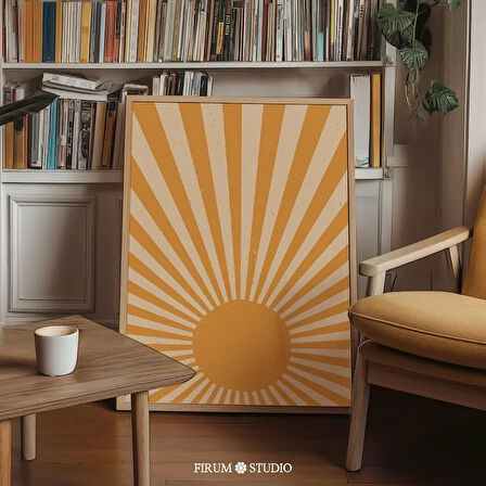 Güneş Patlaması Duvar Dekoru, Yanık Turuncu, Orta Yüzyıl Modern, Retro Güneş Poster