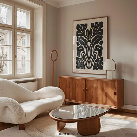 Siyah ve Bej Kasvetli Soyut Botanik Duvar Sanatı