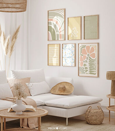 Pastel Boho 6'lı Set Sanat, Duvar Sanatı 6'lı Set