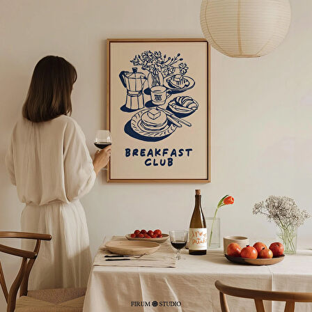 Kahvaltı Kulübü Sanatı, Modern Mutfak Çivit Mavisi Duvar Dekoru