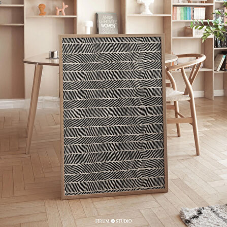 Siyah Beyaz Geometrik Çizgili Duvar Sanatı, Modern Minimalist