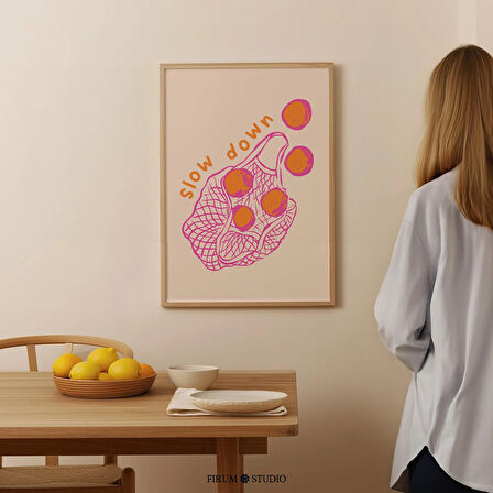 Yavaşla İlham Verici Duvar Sanatı, Günlük Motivasyon, Sevimli Portakallar Poster