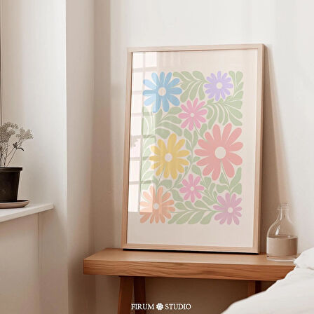 Pastel Papatya Duvar Sanatı, Sevimli Çiçek Sanatı Posteri, Danimarka Pastel Dekoru